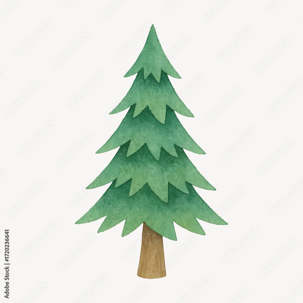 Fototapeta premium Watercolor evergreen tree illustration.