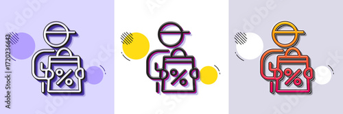 Delivery discount line icon. Halftone dotted pattern. Gradient icon with grain shadow. Sale offer sign. Courier promotion symbol. Line delivery discount icon. Various designs. Vector