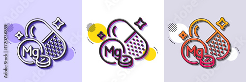 Magnesium mineral line icon. Halftone dotted pattern. Gradient icon with grain shadow. Chemical element Mg sign. Capsule or pill symbol. Line magnesium mineral icon. Various designs. Vector