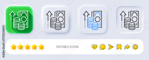 Inflation line icon. Neumorphic, Flat shadow, 3d buttons. Growth or Increase price sign. Change money symbol. Line inflation icon. Social media icons. Vector