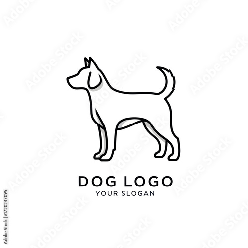 Minimalist line art dog logo design, profile view, elegant, simple.