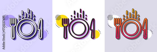 Food line icon. Halftone dotted pattern. Gradient icon with grain shadow. Cutlery sign. Fork, knife symbol. Line food icon. Various designs. Vector