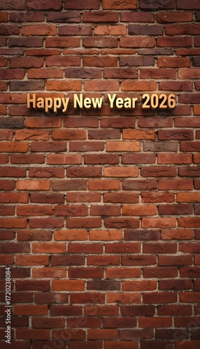 Wallpaper Mural Red Brick Wall with 3D Carved Happy New Year 2026 Typography Torontodigital.ca