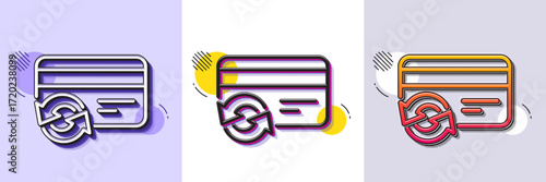 Change credit card line icon. Halftone dotted pattern. Gradient icon with grain shadow. Payment method sign. Line change card icon. Various designs. Vector