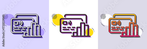 Credit card line icon. Halftone dotted pattern. Gradient icon with grain shadow. Bank money payment sign. Finance statistics symbol. Line card icon. Various designs. Vector