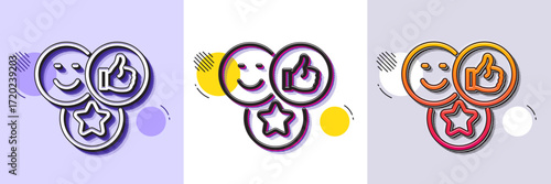 Social media likes line icon. Halftone dotted pattern. Gradient icon with grain shadow. Thumbs up sign. Positive smile feedback symbol. Line like icon. Various designs. Vector
