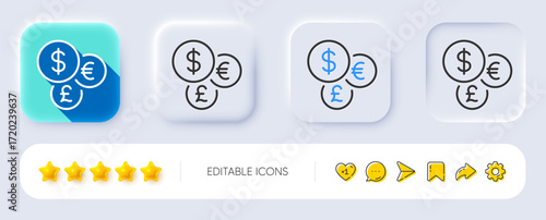 Money currency line icon. Neumorphic, Flat shadow, 3d buttons. Cash exchange sign. Stock trade symbol. Line money currency icon. Social media icons. Vector