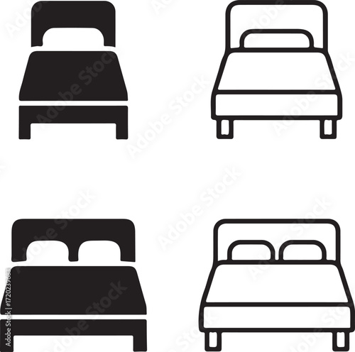 Single bed icon set, bedroom furniture design, double bed vector, single bed home symbol, sleep comfort, interior furnishing, professional minimal pack