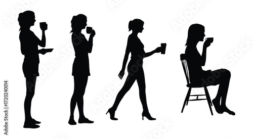 Women Drinking Coffee Silhouettes in Relaxed Poses