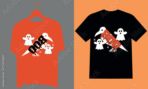 Happy Halloween Tee Designs: Artistic rendering of a captivating Halloween t-shirt design, showcasing festive holiday spirit, the spooky illustration exudes enchantment and thrills.