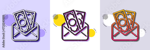 Bribe line icon. Halftone dotted pattern. Gradient icon with grain shadow. Money fraud crime sign. Cash envelope symbol. Line bribe icon. Various designs. Vector