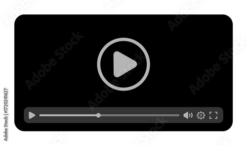 Multimedia video player template for online cinema on white background with clear controls, rounded icons, and progress bar. Perfect for app mockups, UI kits, and responsive website layouts.