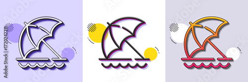 Beach umbrella line icon. Halftone dotted pattern. Gradient icon with grain shadow. Sun parasol sign. Summer vacation symbol. Line beach umbrella icon. Various designs. Vector