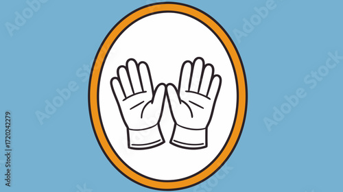 Two open hands in a circular frame on blue background  