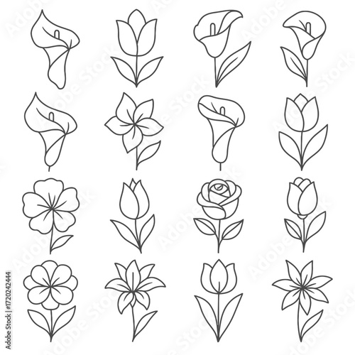 Minimalist Floral Line Icons Collection Vector SVG
