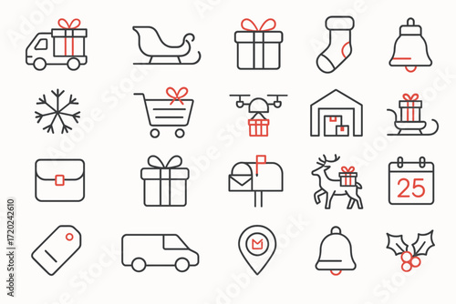Christmas Delivery Icons – Festive Logistics Vector Set
