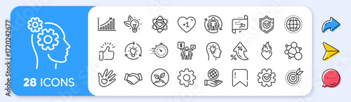 Core values line icons. Interest rate, AI generate, Inflation icons. Integrity, Target purpose and Strategy. Trust handshake, social responsibility, commitment goal icons. Vector