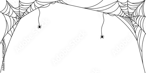 Spider web halloween framed background, scary spider and cobweb. For Halloween posters, banners, and spooky illustrations.