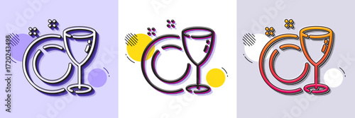 Dish plate line icon. Halftone dotted pattern. Gradient icon with grain shadow. Tableware wineglass sign. Food kitchenware symbol. Line dish plate icon. Various designs. Vector
