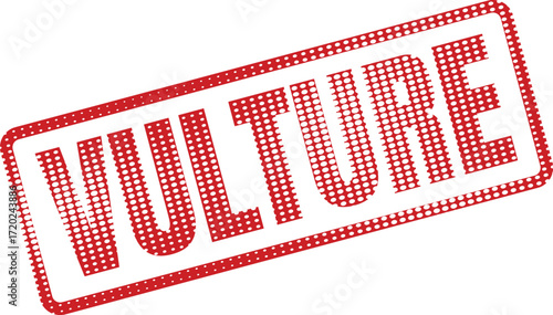 Dotted red word vulture angled on a white background expresses a bold statement