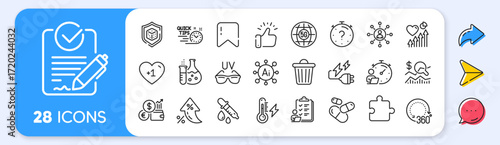 Quiz, Electricity plug and Rfp line icons. Interest rate, AI generate, Inflation icons. Pack of Timer, 5g internet, Electricity power icon. Currency rate, Capsule pill, 360 degrees pictogram. Vector