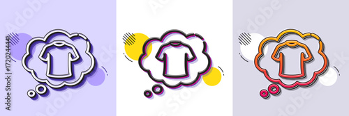 T-shirt line icon. Halftone dotted pattern. Gradient icon with grain shadow. Laundry shirt sign. Clothing speech bubble symbol. Line t-shirt icon. Various designs. Vector