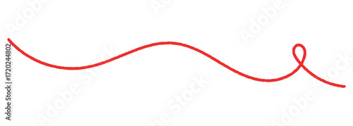 Red thread isolates on a white background. Red silk thread looped in a circle form, symbolizing vector thread of fate in tradition. .Line of red yarn, long red thread