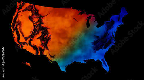 Abstract Map Representing Temperature Variations Across a Nation