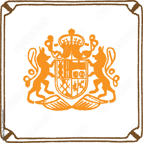 Orange Heraldic Shield with Lions and Crown on White crest emblem