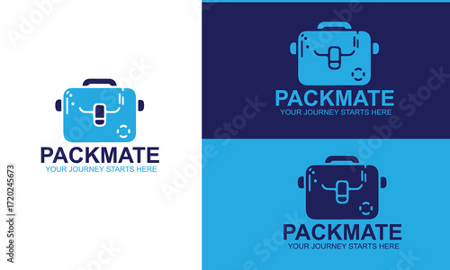 Packmate logo design featuring a stylized backpack