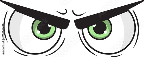 Intense Green Eyes with Angry Black Eyebrows and Eyelashes.
