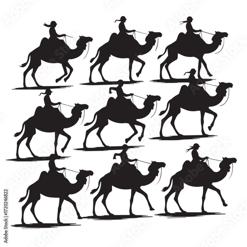 People Riding Camels Illustration
