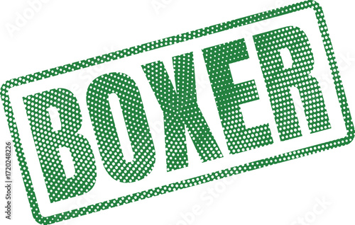 Green polka dot boxer imprint on a white rectangular shape shows through transparent background