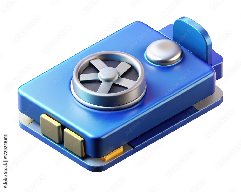 Fototapeta premium Stylized blue safe vault 3d model secure storage financial security banking and protection symbol 3d illustration isolated on transparent background