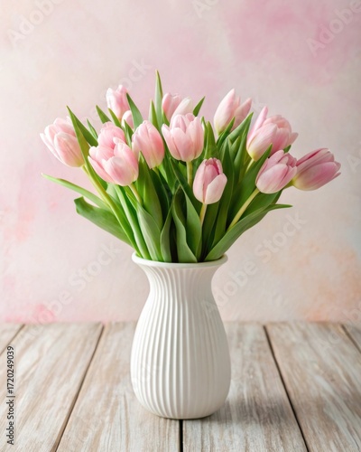 Wallpaper Mural Arranging soft pink tulips in a white ceramic vase for a stunning floral display in a stylish home environment - aesthetic viewpoint on elegant floral design Torontodigital.ca