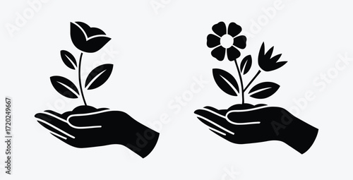 Hand holding plant illustration symbolic of growth and nurture
