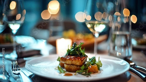 A steak on a white plate surrounded by cutlery. The perfect presentation of a meat dish in a restaurant. The concept of a rich lifestyle and premium service