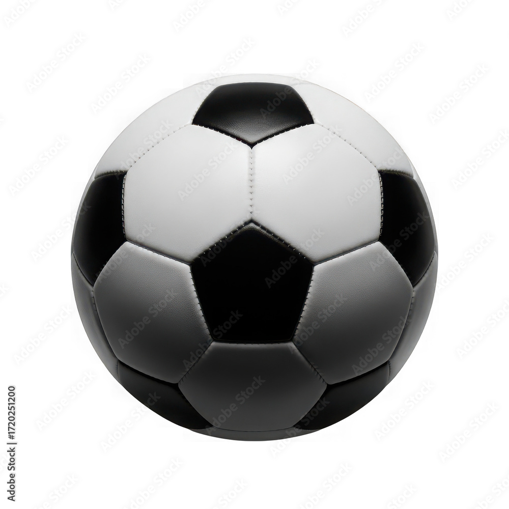 Fototapeta premium Classic black and white soccer ball front view isolated on for sports