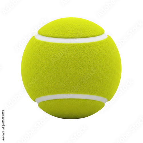 Bright yellow tennis ball with white seams isolated on a clean white surface