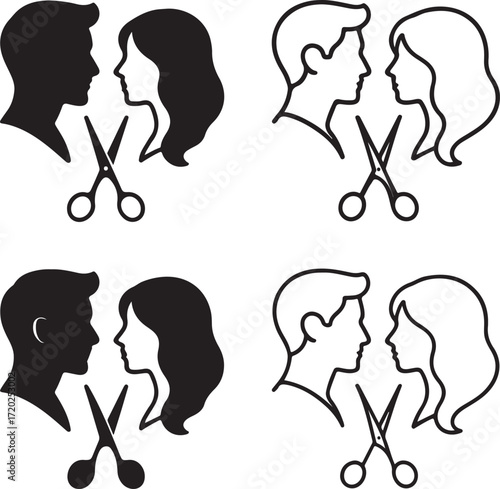 Hairdresser Logo black vector icons, beauty salon logo icon set, hairdresser silhouettes, salon outline, editable professional black hairdresser vector symbols for beauty salon branding and fashion