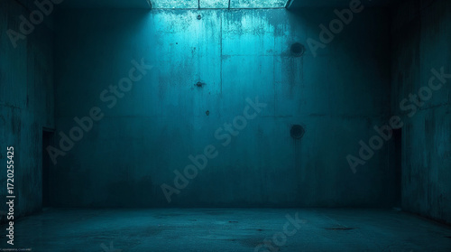 Neon blue concrete room spooky isolated trapped jail cell space 