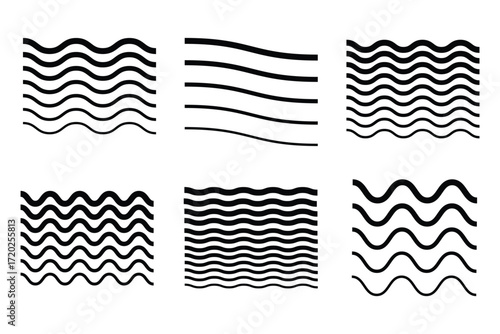 Waves line set. Wave ornament pattern. Set of wavy zigzag lines. Wave thin line background. Vector zigzag and wavy horizontal underline. Vector