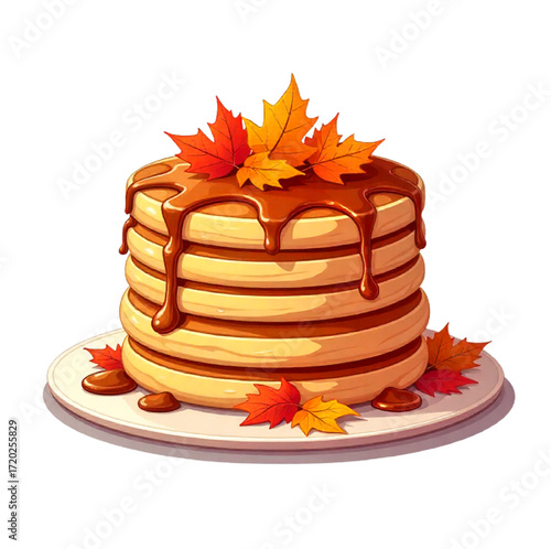Autumn themed pancake with leaves, caramel