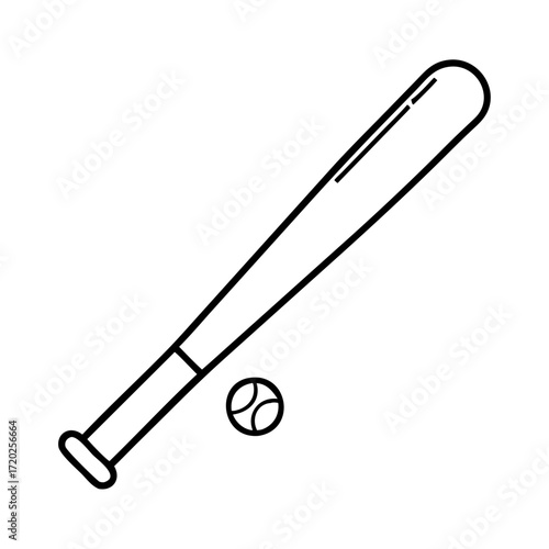 Vector art of a simple line drawing of a baseball bat and ball, isolated on a