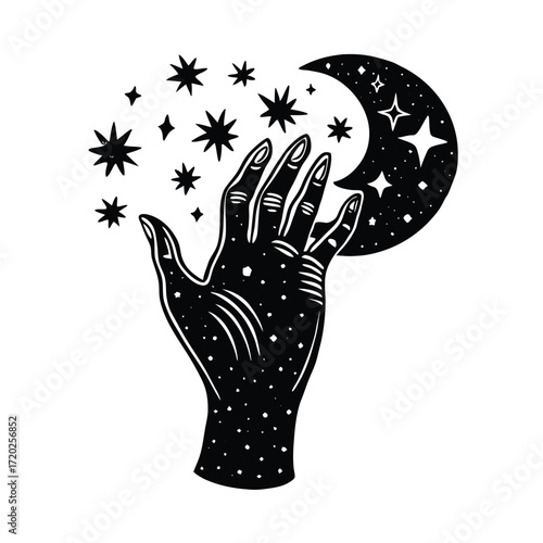 Abstract energetic swirl of radiant light with cosmic nebula and starry night sky isolated on transparent background