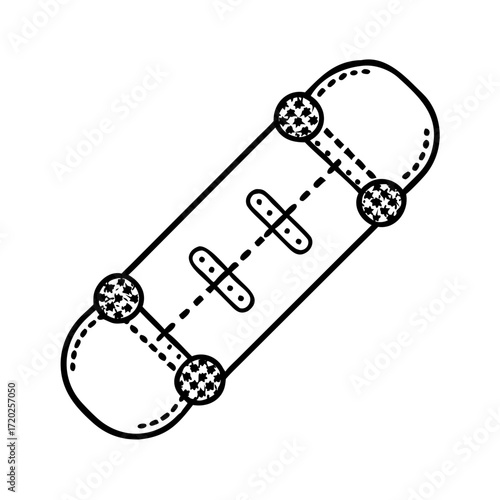 Vector art of simple line drawing of a skateboard