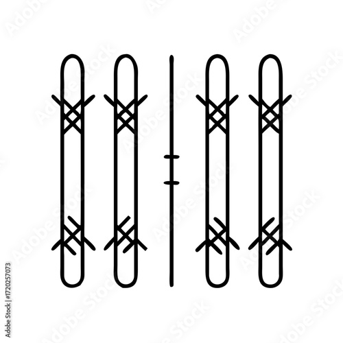 Vector art of abstract line art illustration of parallel skis with bindings