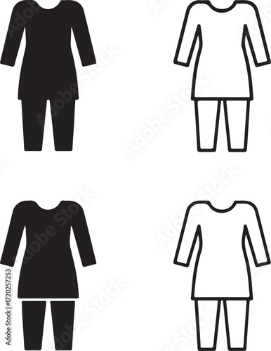 Salwar Kameez black vector icons, salwar kameez icon set, salwar kameez silhouette, outline design, editable professional black salwar kameez vector icons for cultural dress, clothing fashion branding