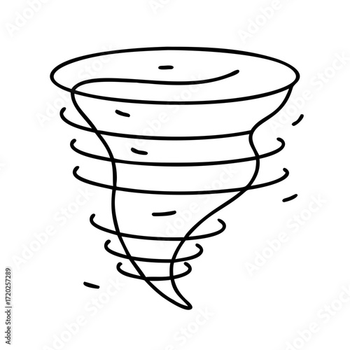 Vector art of stylized line art illustration of a tornado, a powerful rotating column of air extending from a thunderstorm to the ground