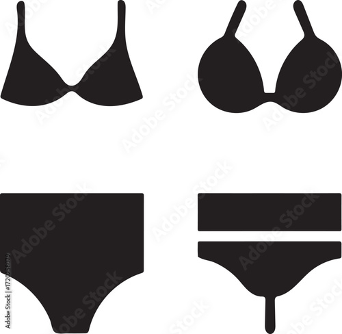 Bra Panty black vector icons, bra panty icon set, lingerie silhouette, underwear outline, minimal bra and panty fashion design, editable professional black bra panty vector symbols for branding